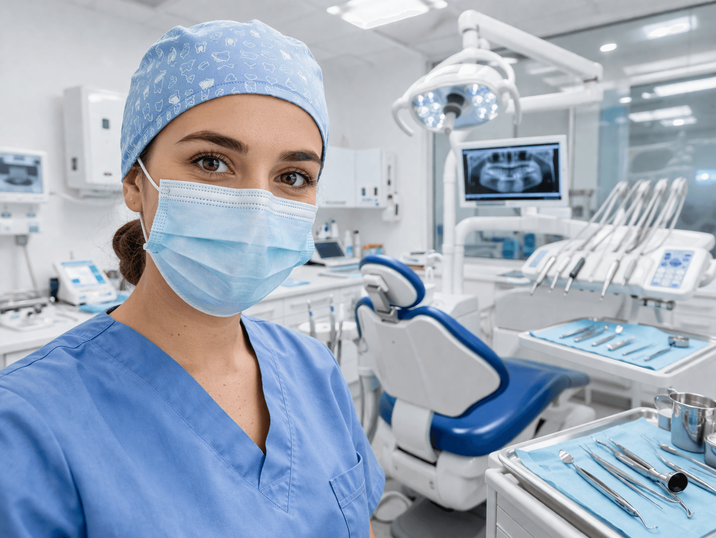 Odontoiatra in uno studio dentistico attrezzato